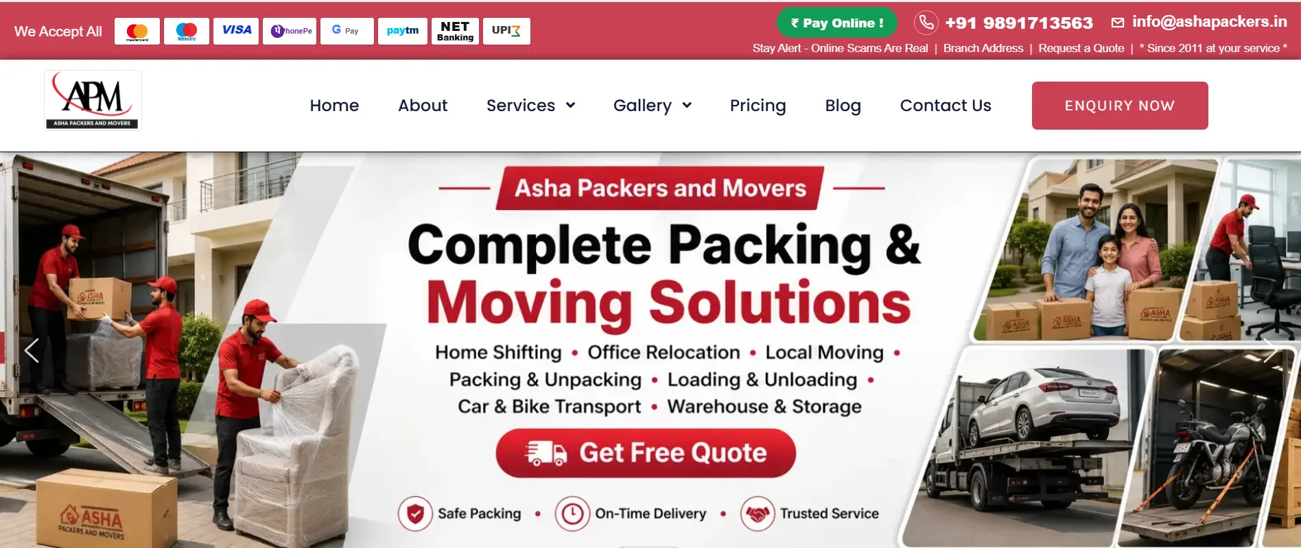 Asha Packers and Movers website design